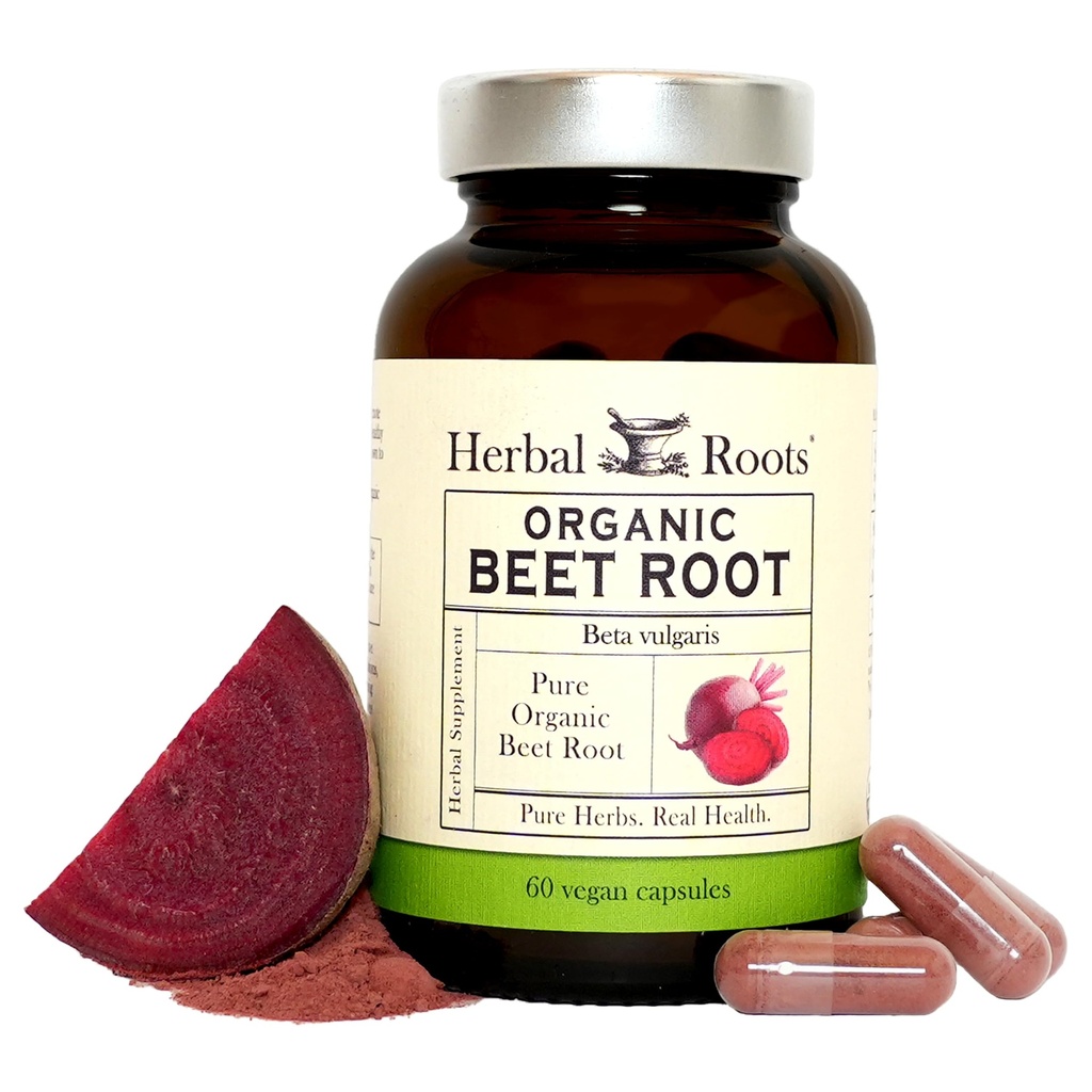 Herbal Roots Organic Beet Root Powder Capsules - 1.500mg por Serving - Certified USDA Organic - Non-GMO - 60 Conde Vegan Capsules