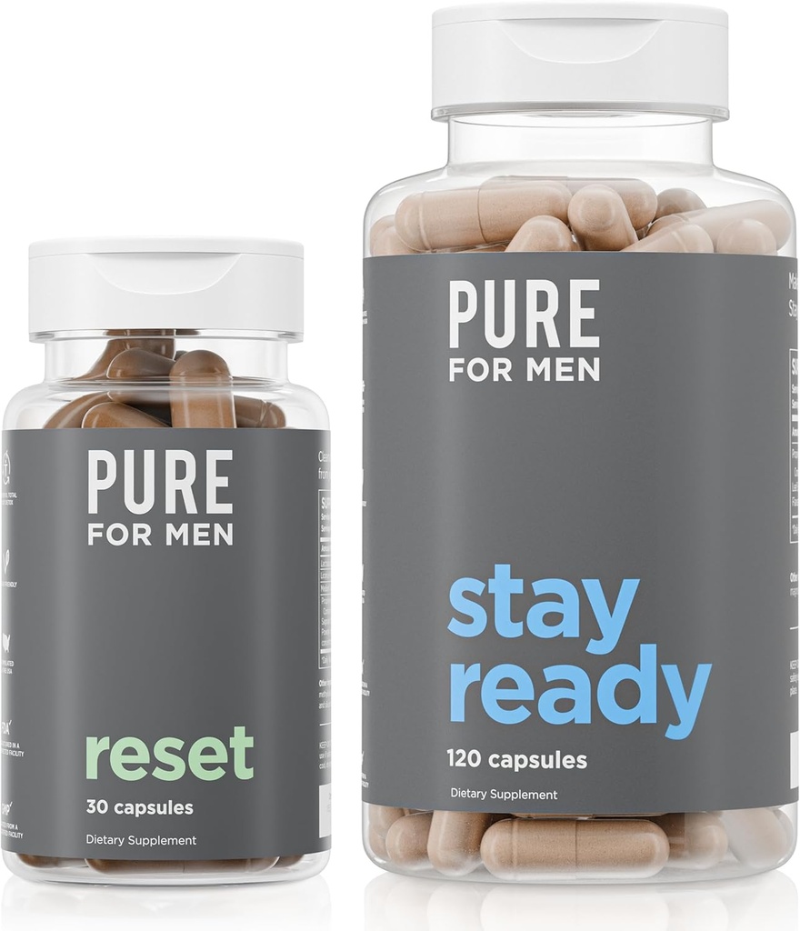 Pura para hombres Original Vegan Limpieza Suplemento de fibra, 120 cápsulas " Reset Detox Suplemento, 30 cápsulas
