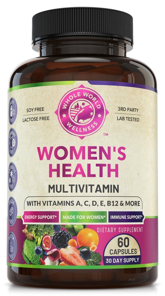 Womens Daily Multivitamin Multimineral Supplement for Energy, Mood, Focus, Hair, Skin & Nails. Hecho para Mujeres con 30+ Nutrientes, Fruta &amp; Energía Blend. Mujeres Vitaminas 60 cápsulas. Hecho en los Estados Unidos.