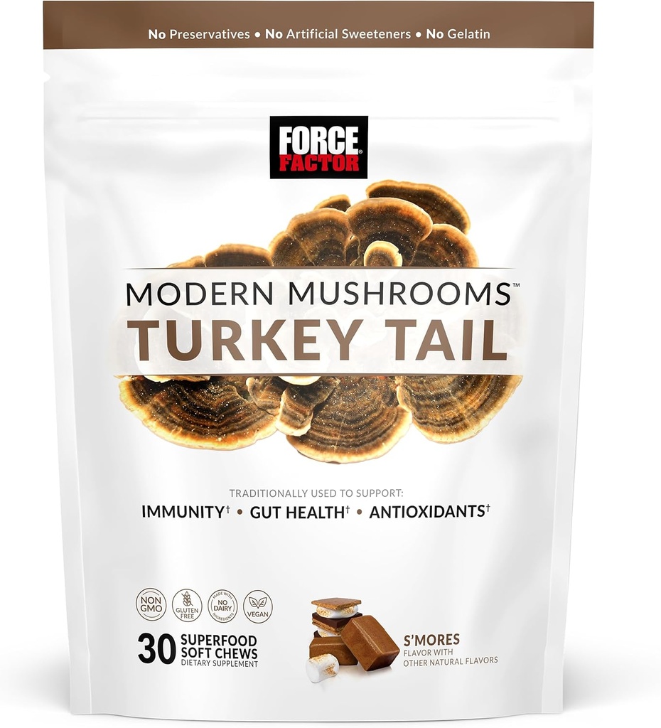 FORCE FACTOR Modern Mushrooms Soft Chews, Turquía Tail Mushroom Suplemento de Apoyo a la Inmunidad, Salud Digestiva y Vitalidad, Antioxidantes Suplemento, Delicious S'Mores Flavor, 30 Soft Chews
