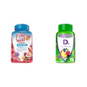 Vitafusion Fiber Well Sugar Suplemento de fibra gratis &amp; Vitamina D3 Gummy Vitaminas para el soporte del sistema de huesos e inmunes, Peach, Blackberry y Strawberry Flavored, 50 mcg Vitamina D, 75 Day Supply, 150 Conde