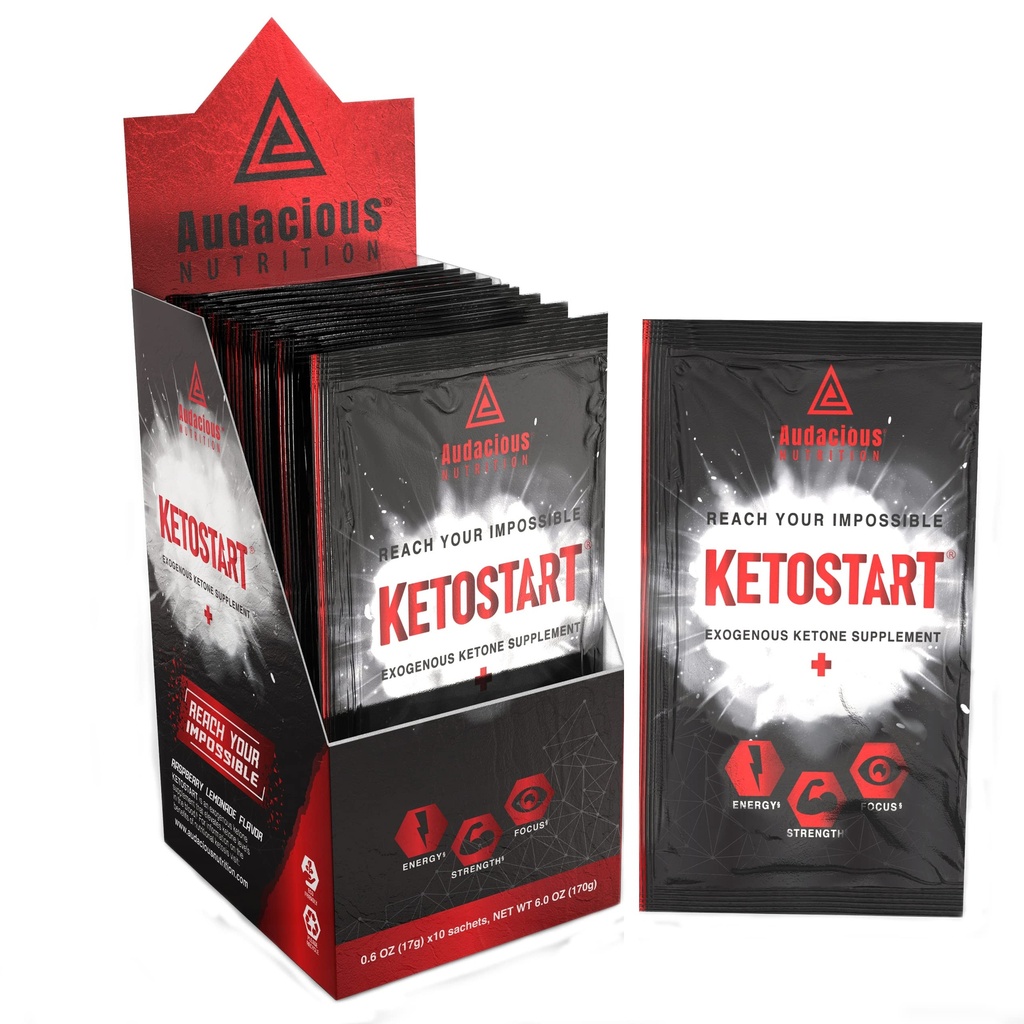 KetoStart+ ← Exógena Ketones Polvo con electrolitos para la energía, fuerza " Silencio con la cafeína ¦ Raspberry Lemonade Flavor Electrolyte Powder (10x Ketones Drink Mix Packets)