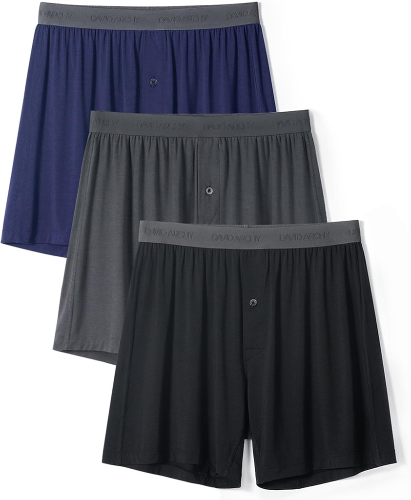 DAVID ARCHY Hombres Ropa interior Bamboo Rayon Boxers para Hombres Breathable y Cool Hombres Boxer Shorts con Button Fly 3 o 5 Pack