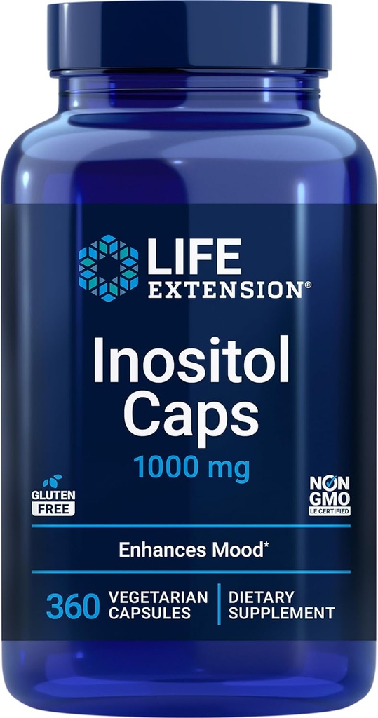 Extensión de la vida Caps Inositol – 1000 mg, Myo-Inositol – Salud de la humedad, bienestar, metabolismo saludable, equilibrio hormonal – libre de gluten, no GMO, vegetariano – 360 cápsulas