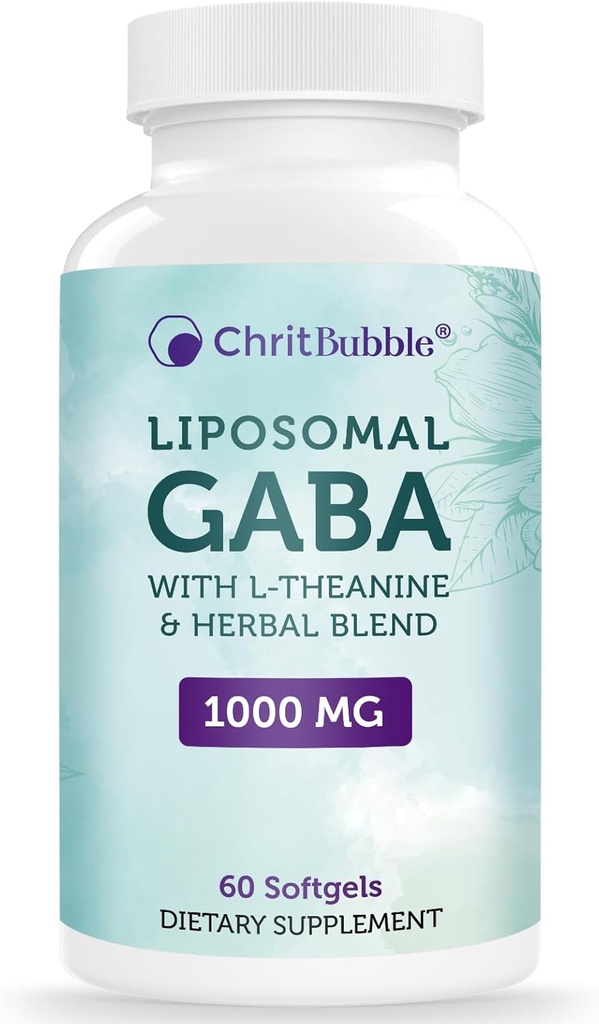 Suplementos Liposomal GABA 1000mg con L-Theanine 200mg, alta absorción, Ashwagandha,Chamomile,Tart Cherry Herbal Suplemento para adultos,60 Softgels,No-GMO,Gluten Free
