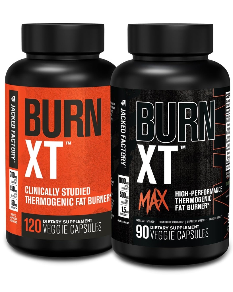 Jacked Factory Burn-XT Clinically Studied Fat Burner &amp; Weight Loss Suplemento (120 cápsulas) & Burn XT Max High-Performance Fat Burner & Appetite Suppresant (90 cápsulas)