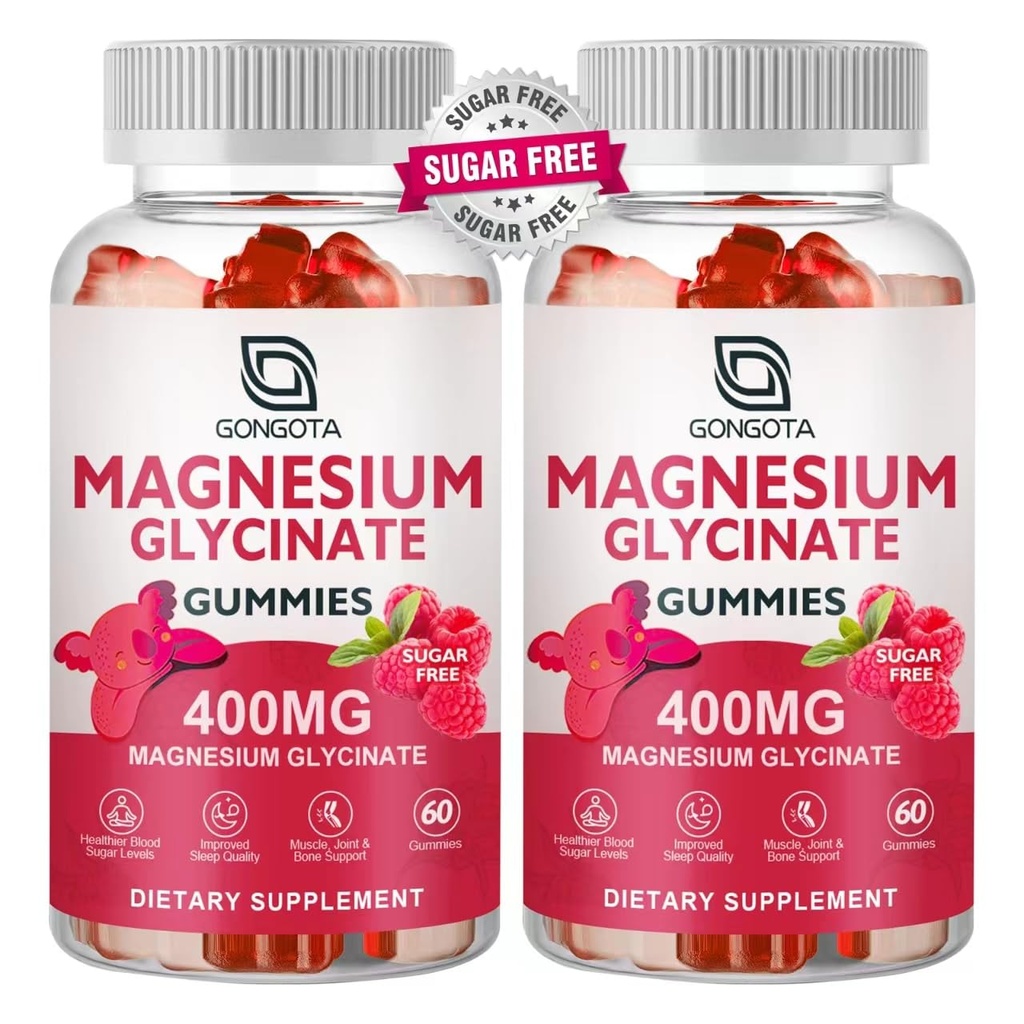 Magnesio Glycinate Gummies 400 mg con 100 mg Magnesio compuesto - Suplemento de Potasio de Magnesio Chelatado con Vitamina D, B6 Asistencia calma, sueño, memoria y calambres musculares, azúcar libre - 120 Gummies