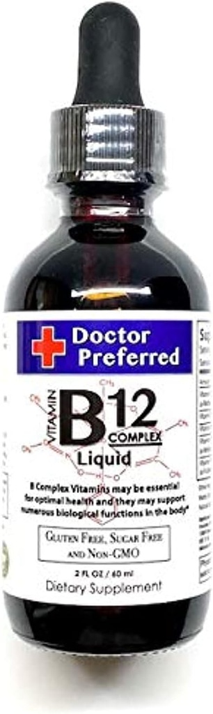 Vitamina B12 Complejo gotas sublinguales de líquido Absorción rápida B2, B3, B5, B6 y B12. 2 fl oz - 60 Day Supply