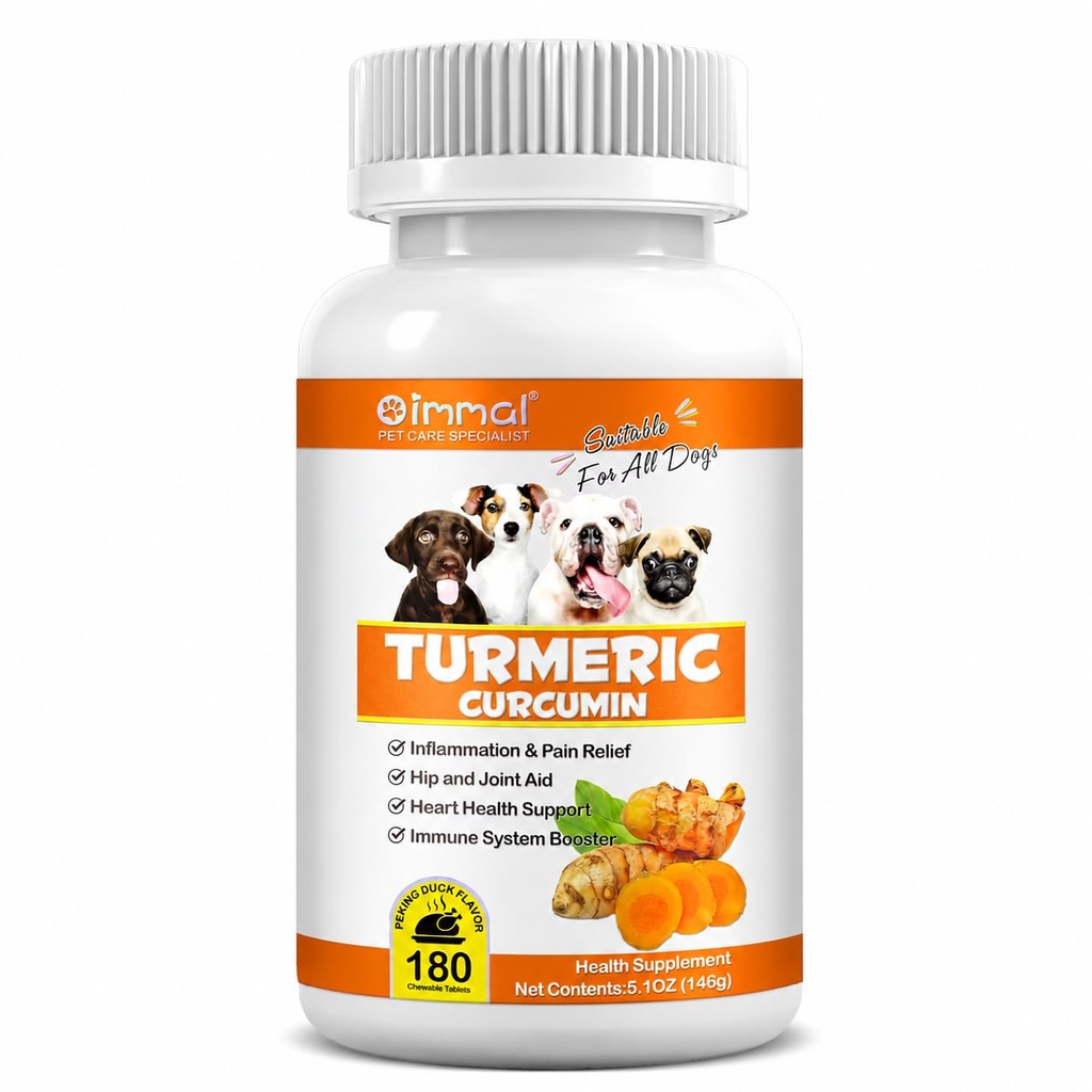 Turmeric for Dogs – 180 Count Tablet Treats with Curcumin & Piperine – Joint Health, Mobility, Allergy & Itch Relief, Skin & Coat, Hot Spots – Arthritis & Hip Joint Support with Salmon Oil