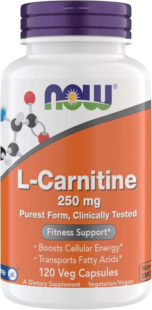Ahora Suplementos, L-Carnitine 250 mg, Formulario Purest*, Amino Acid*, Fitness Support*, Metabólico Soporte 120 cápsulas vegetarianas, Gluten Free, Vegan, Kosher, Non-GMO