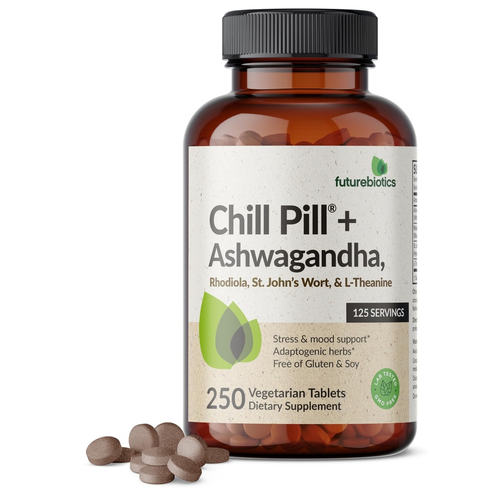 Futurobióticos Chill Pill + Ashwagandha, Rhodiola, St. John’s Wort, " L-Theanine - Non-GMO, 250 tabletas vegetarianas
