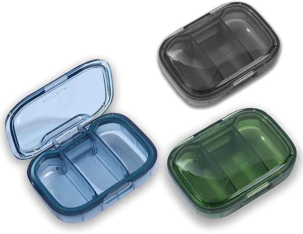 3 Pack 3 Caja de Píldora de Compartimiento, Moisture Proof Pill Case, Travel Pill Organizer for Pocket Purse, Daily Portable Medicine Vitamin Box, Fish Oil Box, Supplement Box