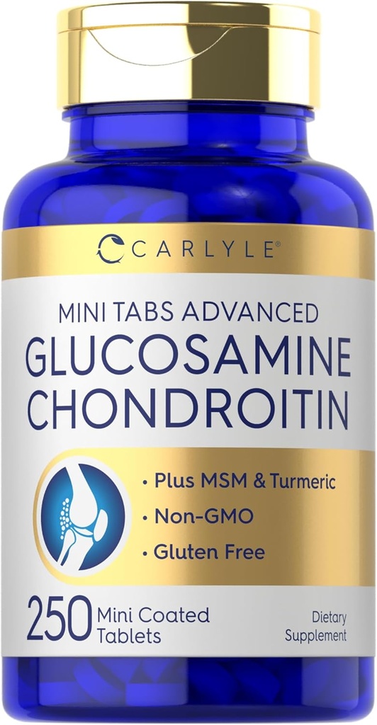 Carlyle Glucosamine Chondroitin MSM  250 Mini Tablets ← Fórmula avanzada con Turmeric ← Non-GMO, Gluten Free