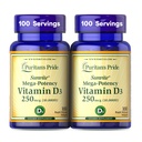 Pride de Puritan Premium SunviteTM Mega-Potency Vitamin D3 10,000 UI, Suplemento dietético para huesos saludables, dientes y soporte del sistema inmunitario, 100 Rapid Release Softgels