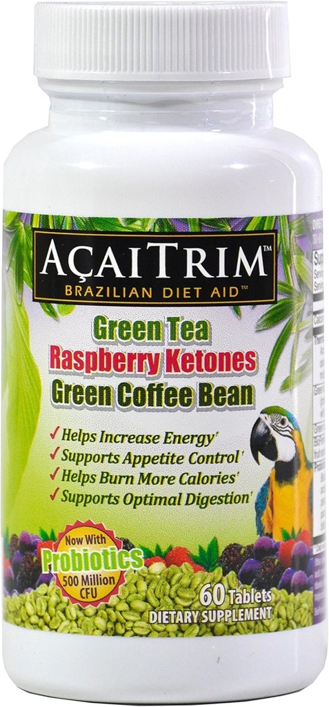 AcaiTrim- Weight Loss Suplemento- Green Tea Extract, Green Coffee Bean Extract, Raspberry Ketones, Acai, & Probiotics – Apoya Metabolism & Energy for Men & Women- 60 Acai Berry Capsules
