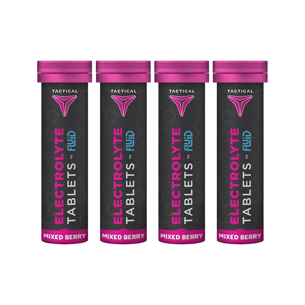 [BRSWYGILBUHGGAI6] Fluid Tactical- Effervescent Hydration Tablets, Electrolyte Replacement " Dehydration Prevention, 4 Pack, 40 Servings (Mixed Berry)