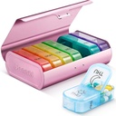 Zannaki Metal XL Organizador semanal de píldoras 2 veces al día, gran caja de píldoras diarias de viaje 7 días, semana portátil Twice Pill Holder Container, AM PM Pill Case for Medicine Vitamin Medication Supplement, Pink