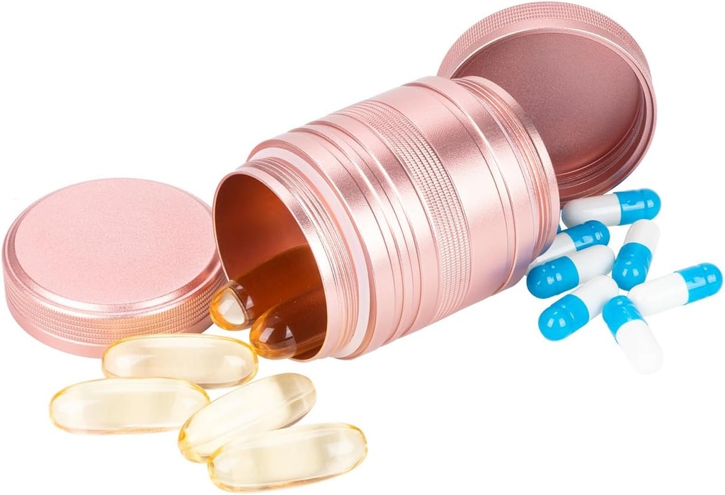 Metal Pill Box Funda 2 veces al día - Contenedor diario de píldoras Portable Travel Medicine Holder for Pocket Purse Medicine Organizer for Vitamin/Fish Oil/Supplements