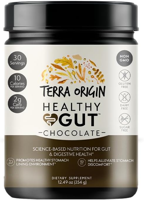 TERRA ORIGIN Chocolate de Gut saludable para 30 personas con L-Glutamina, Zinc, Glucosamina, deslizante Elm Bark, Marshmallow Root y Más!