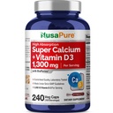 NusaPure Super Calcio 1300mg, Vitamina D3-240 Veggie Caps (No-GMO, Soyfree, Bioperina)