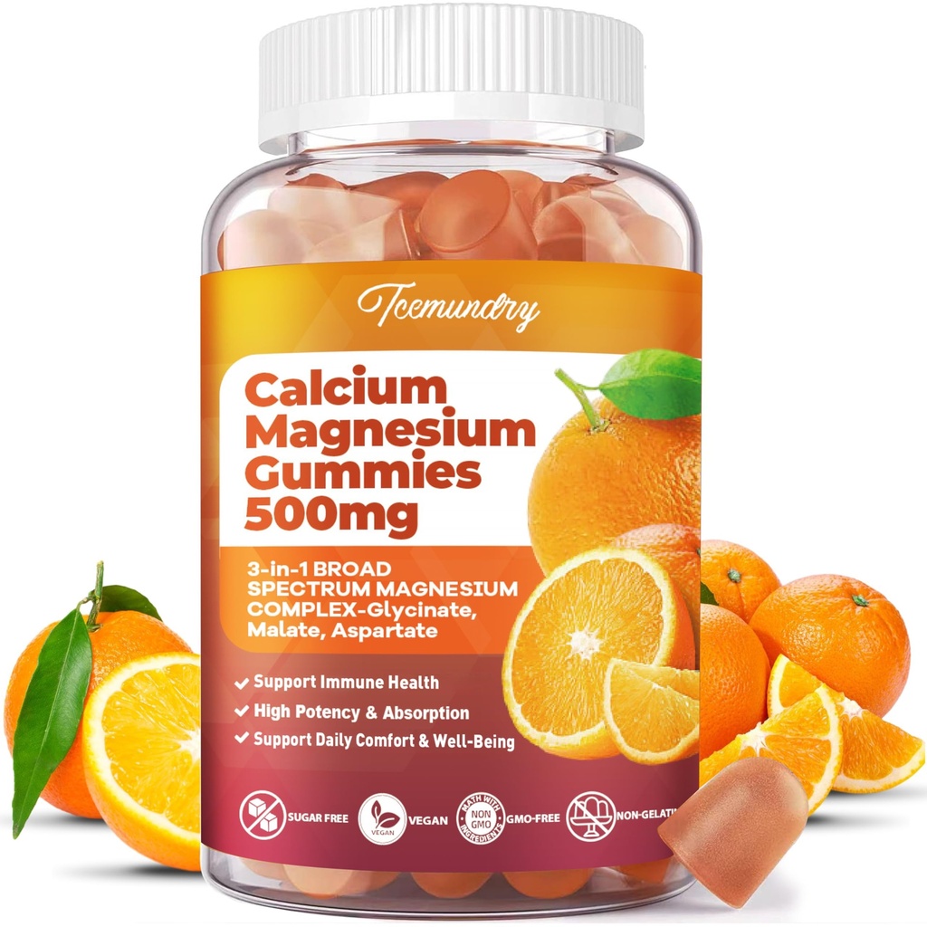 Calcio Magnesio Suplemento Gummies para Adultos: Calcio Citrato 600 mg con Vitamina D3 &amp; K2 para Mujeres Hombres - Apoyo B0ne Strength, Better Zzz, Muscles, Energy & Immune (60 Cuenta)