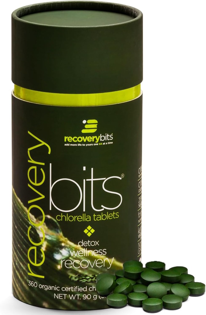 [BRSRMHTRBUBWCYAZ] RECOVERYbits - Tablas de Clorella Orgánica - Superalimentos de Algas Basadas en Planta - Clorofila - Muro Celular Ardiente - Energía - Sistema Inmunitario - Detox - Keto... Vegan - No GMO - Pequeño bote - 360 tabletas