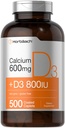 Suplemento de calcio de Horbäach con vitamina D3 TEN 600 mg ANTE 500 cápsulas cubiertas Silencio para mujeres y hombres TENIDO NO GMO &amp; Gluten Gratis