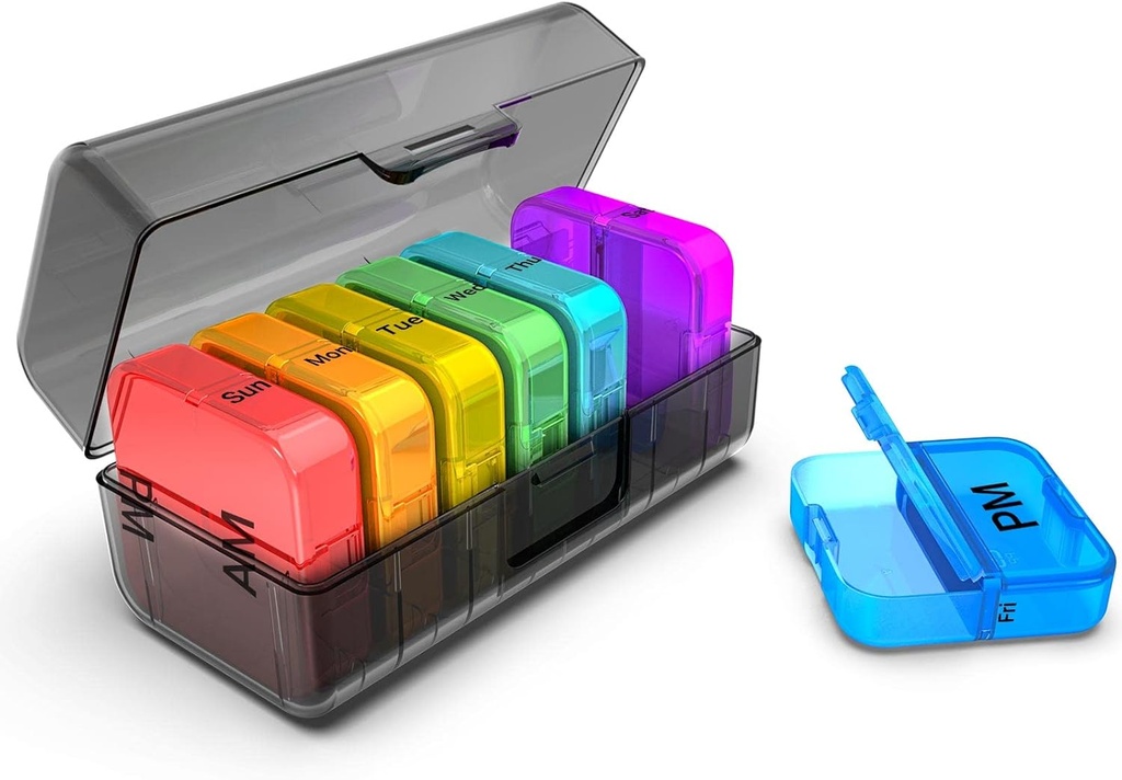 Daviky Pill Box 7 Day, Pill Organizer 2 Times a Day, Pill Cases Organizers 7 Day Am Pm, Portable Travel Pill Organizer, Daily Pill Box Organizer, Large Pill Organizer for Fish Oil, Vitamina, Suplemento