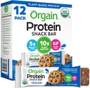 Orgain Orgánico Proteína Vegana Bares, Chocolate Chip Cookie Dough - 10g Plant Based Protein, Low Calorie Healthy Snacks, No Lactose o Soy Ingredients, Gluten Free, Non-GMO - 1.41 Oz (Pack of 12)