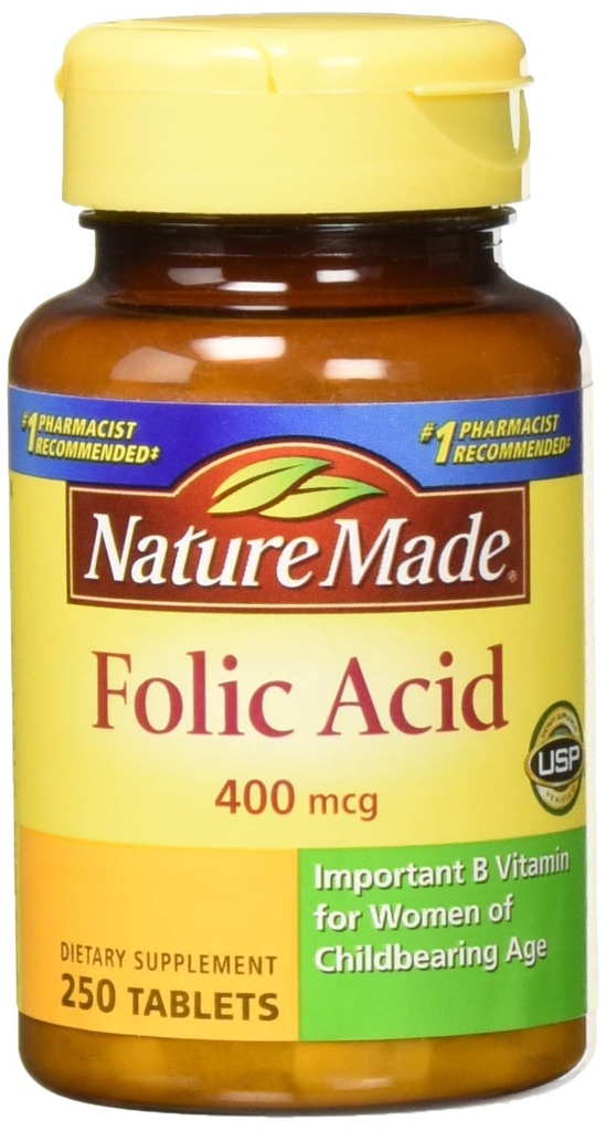 Nature Made Folic Acid (400 mcg) Tabletas, 250 Cuenta, Pack de 2