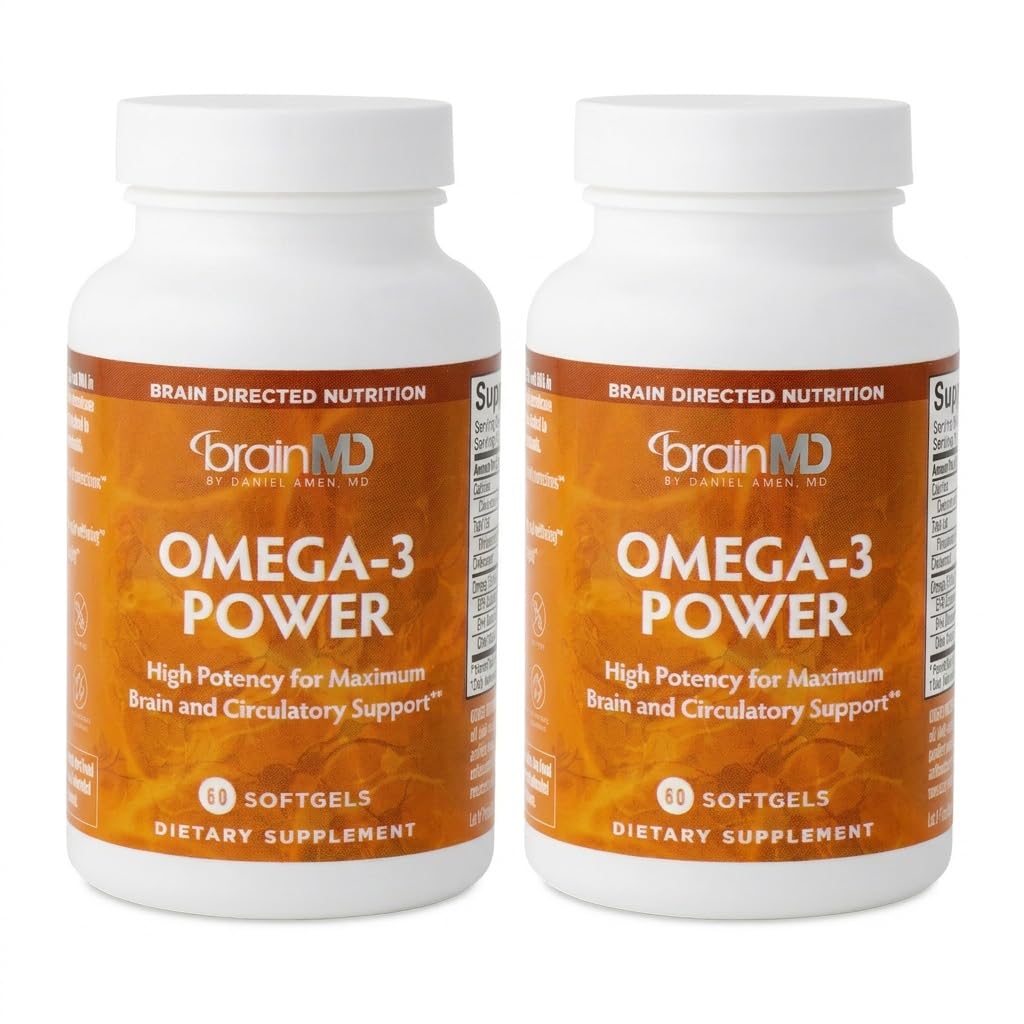 BRAINMD Dr Amen Omega-3 Power - 60 Capsules, Pack of 2 - Joint & Immune Support Supplement - Contains DHA & EPA - Gluten Free - 60 Total Servings