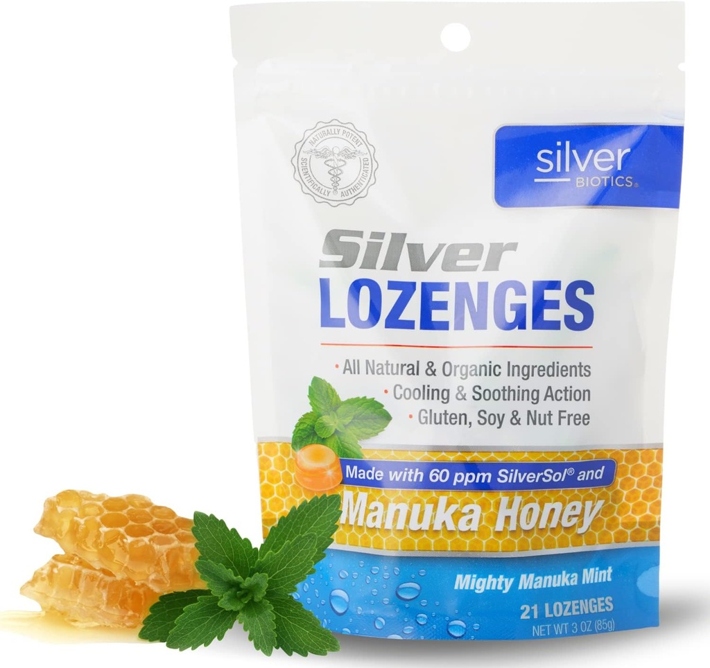 Silver Biotics Colloidal SIlver Lozenges ← 60 PPM Ag4O4 SilverSol ← Immune Support + Throat Soothing Lozenges ← Manuka Honey ← 21 Conde
