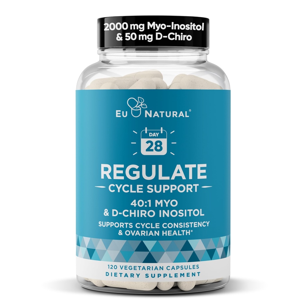 Soporte para ciclos regulados – Equilibrio hormonal para mujeres en el Optimal 40:1 Myo-Inositol 2000 mg " D-Chiro Inositol 50 mg – Suplemento para Consistencia Periodo, Soporte para menstruales y ovulación – 120 cápsulas veganos