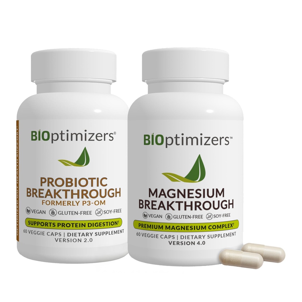 BiOptimizers - P3-OM (60 cápsulas) y Magnesio Breakthrough 4.0 (60 cápsulas) Suplemento Bundle