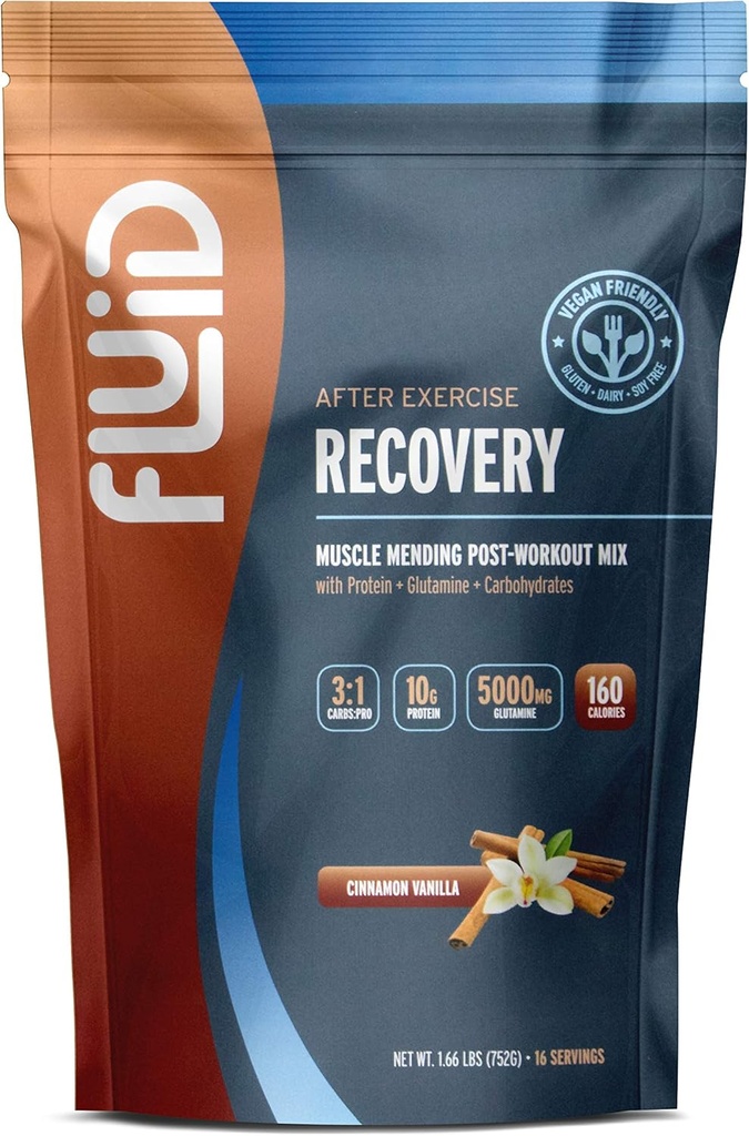 [BRSWKFAFAQMRK23Y] Fluid Recovery, Post-Workout Drink Mix, Pea Protein, L-Glutamine, Carbs, All Natural Ingredients, Gluten-Free, Lactose-Free (Cinnamon Vanilla (Vegan)))