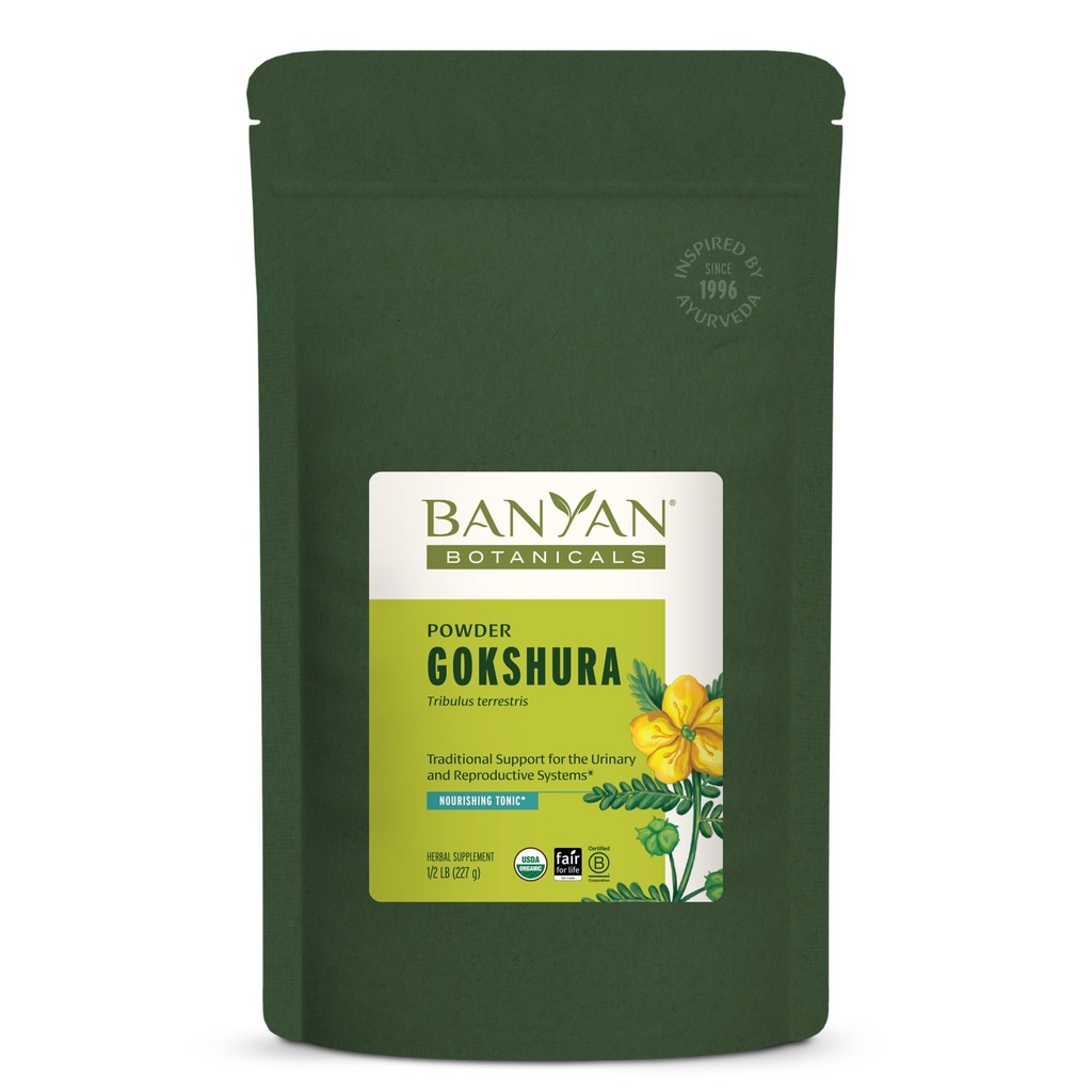 Banyan Botanicals Gokshura Powder – Organic Gokshura Fruit (Tribulus Terrestris) Powder – Men's Vitality Supplement – Supports Urinary Health* – 1⁄2 lb. – Non-GMO Sustentably Sourced Vegan