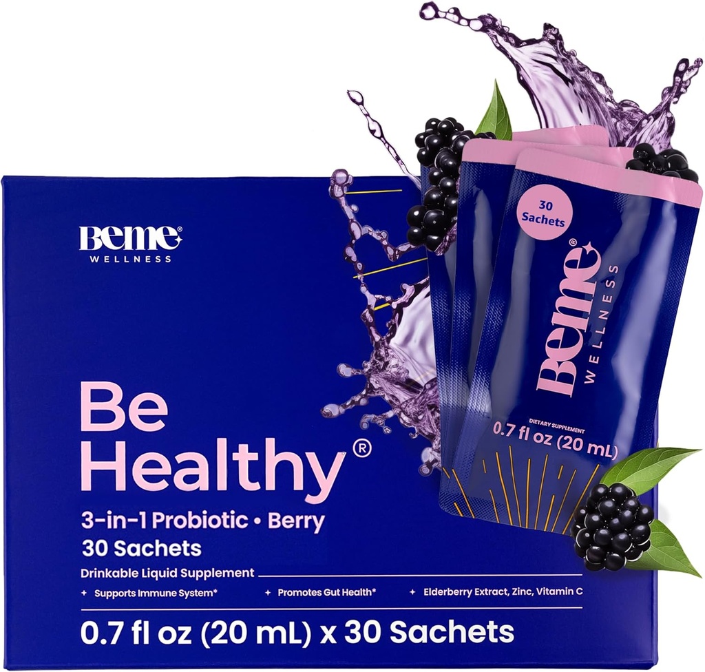 BeMe Probióticos líquidos para la salud digestiva, 3-en-1 Post, Pre y Probióticos Suplemento para la salud de Gut - 2X Absorción rápida con inulina, B. lactis, Totipro para proporcionar alivio de ruborización para las mujeres