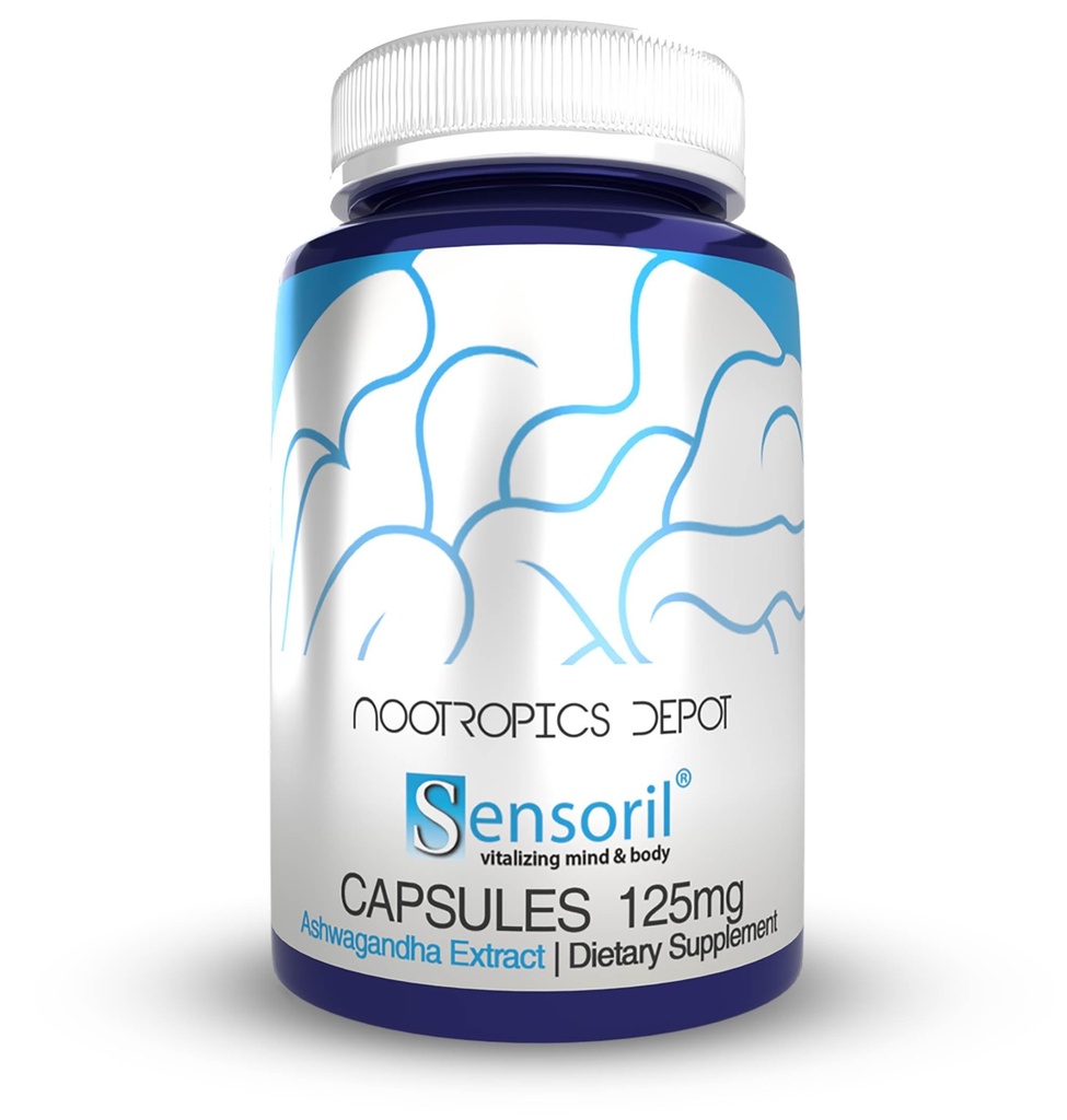 Nootropics Depot Sensoril Ashwagandha Capsules Silencio 125mg Silencio 180 Ct. Silencio Ayurveda Suplemento Silencio Estándarizado Withania somnifera Extract Silencioso para apoyar Energía saludable, Cognición mental + Salud cardiovascular