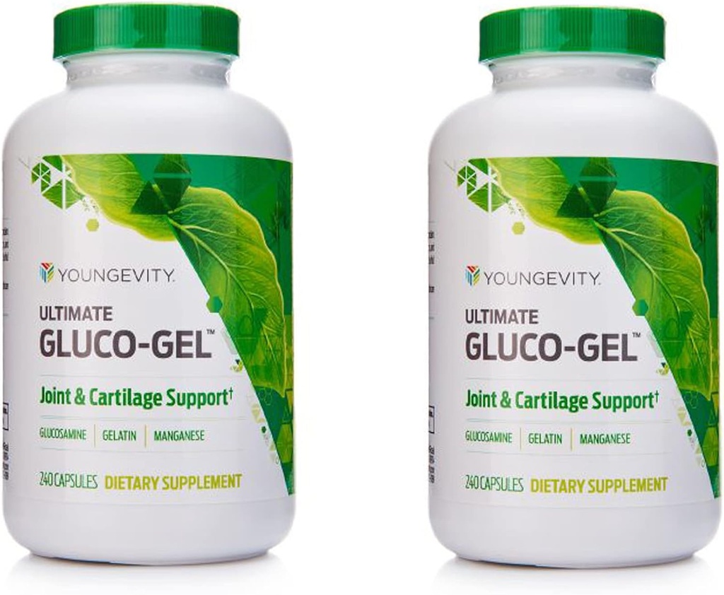 Youngevity Ultimate Gluco-Gel -for Joints, Tendons, Bones & Cartilage  Contiene Glucosamine, Gelatin & Manganese TEN 240 Capsules ANTE 2 Botellas