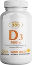 Vitamina D3, Vitamina D 5000 UI ayuda a apoyar la salud inmune, los huesos fuertes y los dientes, " Función muscular, 125% del valor diario para la vitamina D (pequeño, 365 conteo)