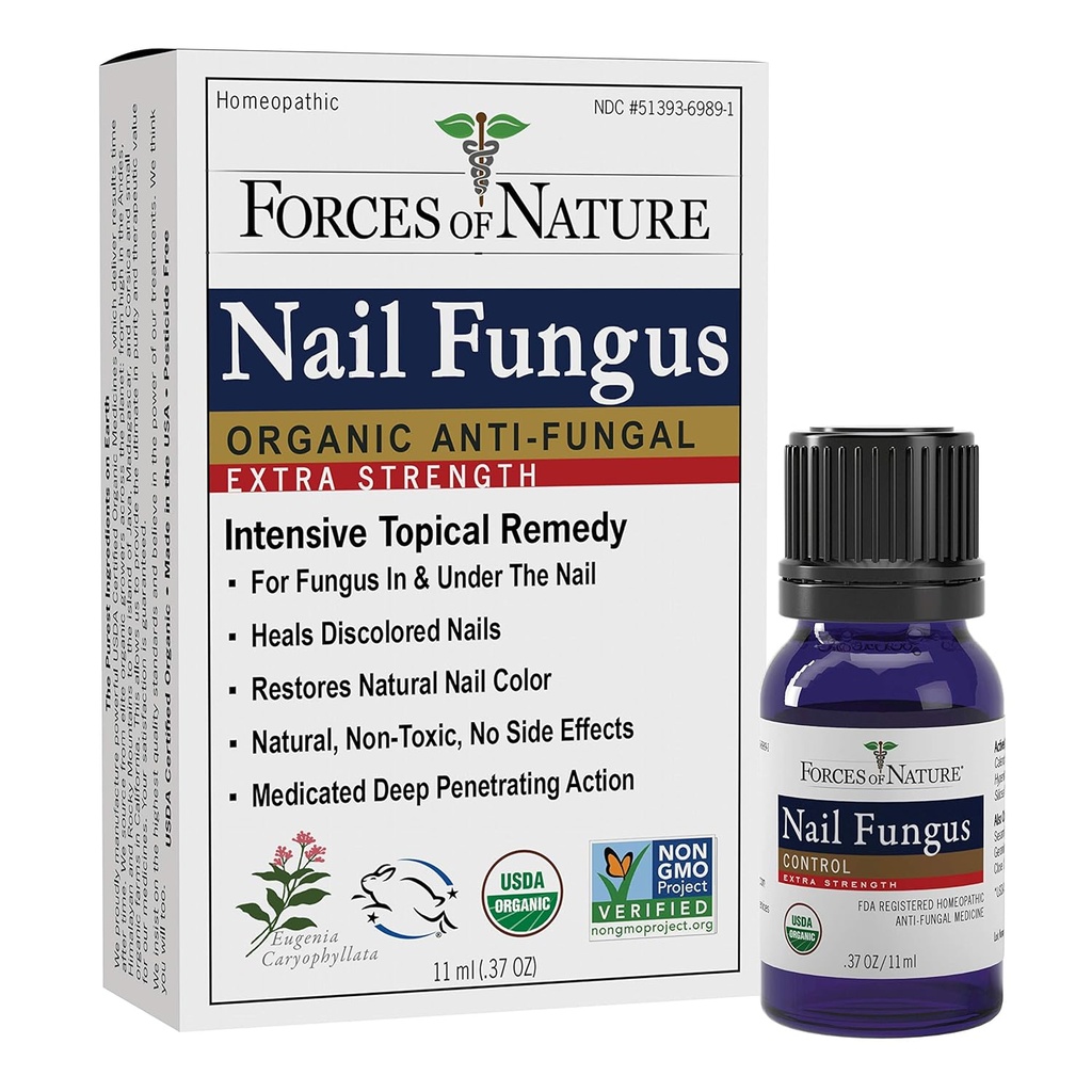 Fuerzas de la Naturaleza Toenail Tratamiento de hongos de uñas Extra Fuerza, Restos Antifúngicos Orgánicos Apariencia de uñas y uñas, Medicina Homeopática para uñas agrietadas, secas y dañadas, 11ml (0.37 fl oz)