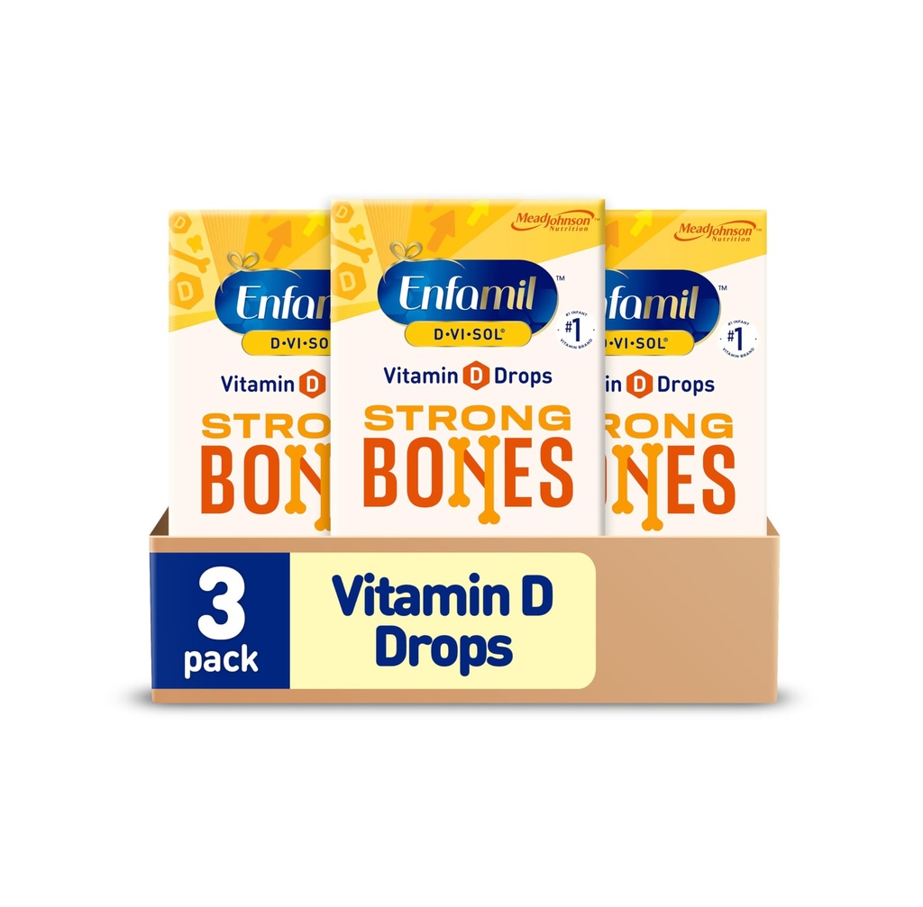 Vitamina D-Vi-Sol Vitamina D Suplemento líquido gotas para bebés, soportando fuertes dientes " huesos en bebés recién nacidos, fácil de usar, sin gluten, botella de gotero de 50 ml, paquete de 3