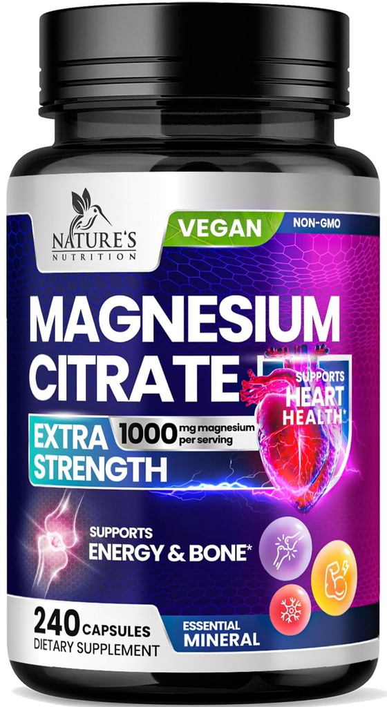 Magnesium Citrate 1000mg Per Serving - 3X Strength Magnesium Supplement for Bone, Muscle, Heart, Natural Sleep Support for Men & Women, Vegan Mag Mineral Pills, Non-GMO, Bottled in USA - 240 Capsules