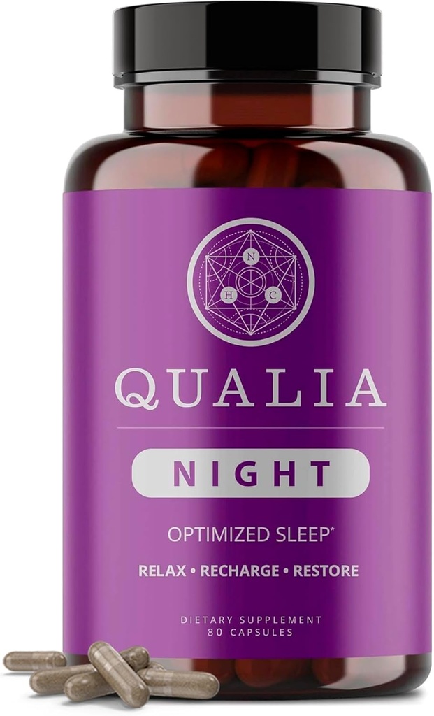 Qualia Night Sleep Aid ← Non-Habit Forming ¦ Science-Backed Supplement for Deep Refreshing Sleep TEN Melatonin-Free, Vegan, Non-GMO, Gluten-Free 80 Count ← (1 Month Supply)