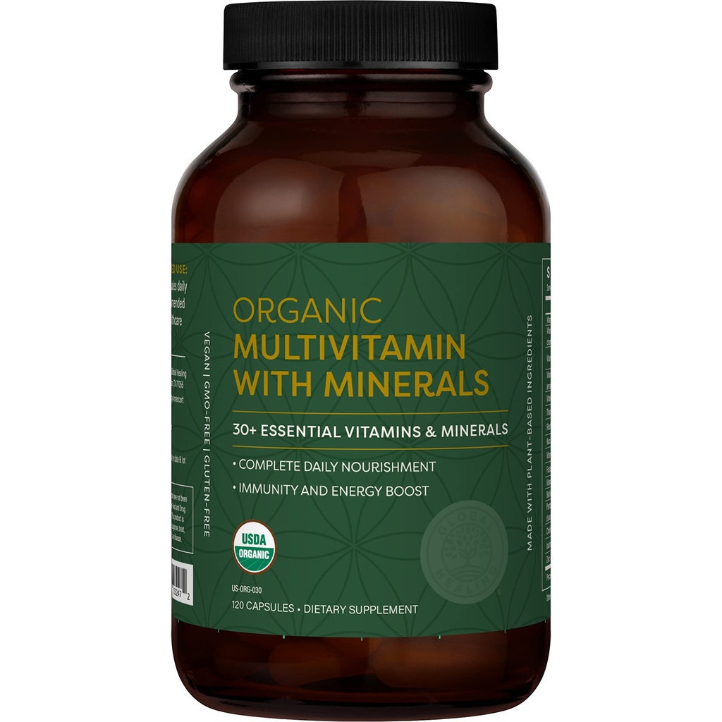 Global Healing Center - USDA Organic Multivitamin for Women &amp; Men - Vitaminas Include A, C, D, &amp; More for Your Global Health &amp; Wellness Needs - Full Daily Multi Vitamin Nourishment (120 cápsulas)