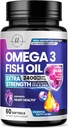 Omega 3 Suplementos de aceite de pescado 2400 mg - Triple fuerza Omega 3 ácidos grasos, salud natural cerebral & soporte conjunto - ácidos grasos con EPA & DHA - suplemento de aceite de pescado silvestre - 60 Softgels