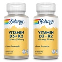 SOLARAY Vitamina D3 + K2, D &amp; K Vitaminas para Absorción y Apoyo al Sistema Cardiovascular Saludable &amp; Arteries, No GMO &amp; No Soy