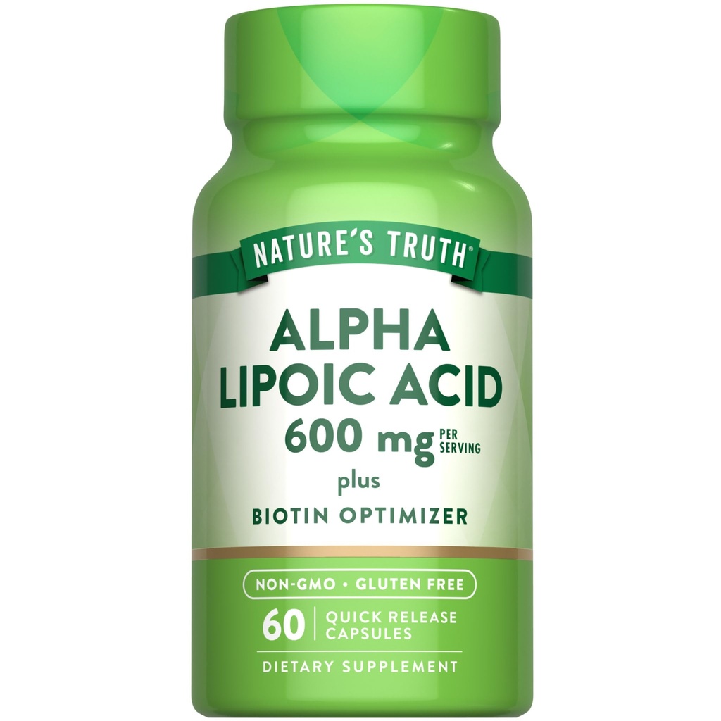 Verdad de la naturaleza Ácido Lipoico alfa 600mg Silencioso más Optimizador de la biotina tención 60 cápsulas Silenciosa No GMO &amp; Gluten Suplemento Gratis