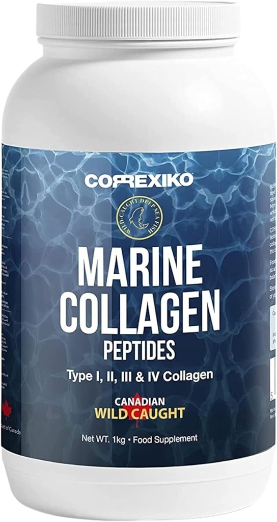 Hidrolyzed Marine Collagen Peptides Powder. Canadian Wild-Caught Fish Skin(Not Scales)-Colageno Hidrolizado en Polvo-Vital Protein Supplement for Skin, Hair, Joints and Digestion, Marine Powder (1kg)