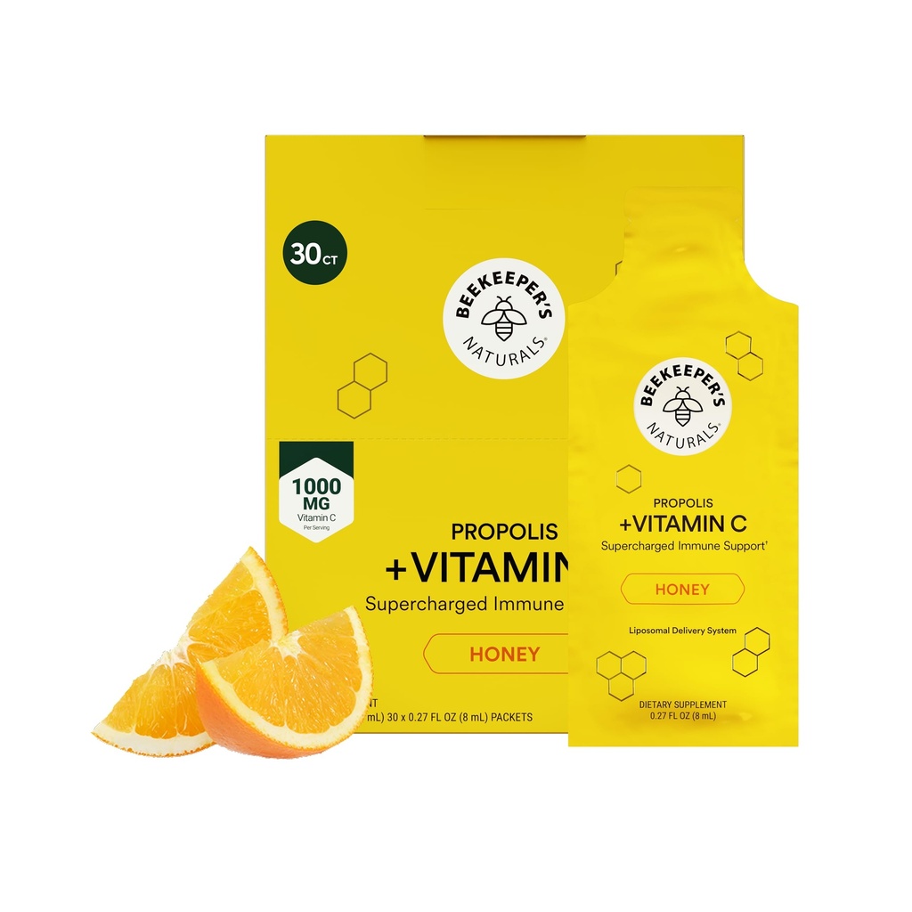 Propolis Liposomal Vitamina C por Beekeeper's Naturals, 1000mg Vitamina C, Propolis &amp; Organic Honey, Supercharged Immune Support &amp; Aumento de Bioavailibity for Max Absorption, 30 Ct